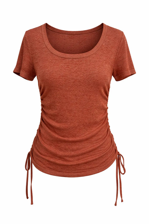 Derek Heart Women's All Spice Side-Ruched Short-Sleeve Blouse | Derek Heart In Lebanon