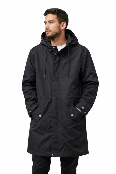 Celio Men's Black Long Hooded Jacket|Celio In Lebanon