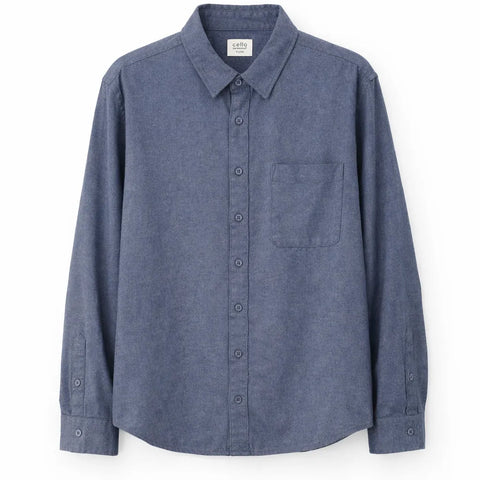 Celio Men's Washed Navy Regular Fit Long-Sleeve Over Shirt | Celio In Lebanon