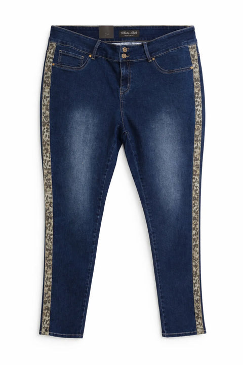 White Mark  Women's Blue Super Stretch Denim with Cheetah Pannel Jeans | White Mark  in Lebanon