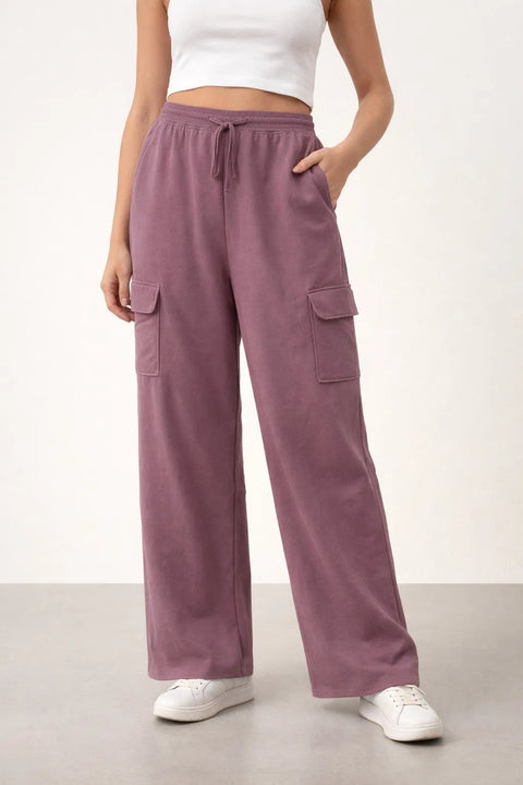 State Of Day Women's Purple High-Rise Fleece Lounge Cargo Sweatpants | State Of Day in Lebanon