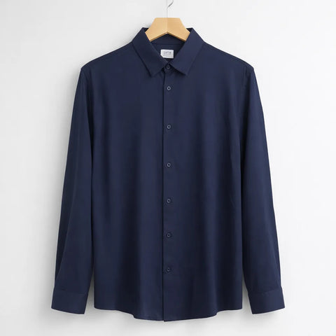 Celio Men's Navy Lyocell-Cotton Blend Button-Down Shirt | Celio In Lebanon