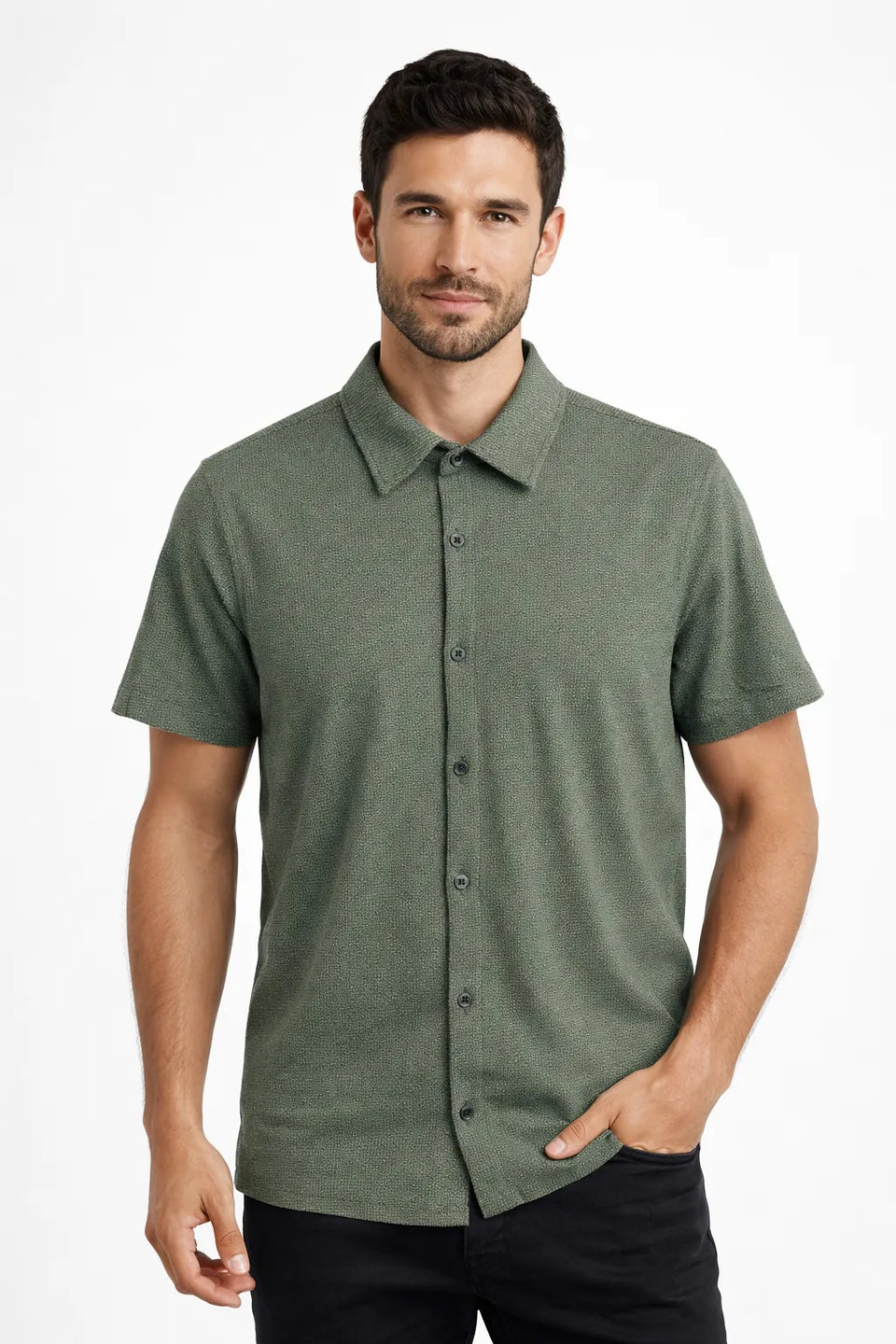 Buffalo David Bitton Men’s Green Short Sleeve Relaxed Fit Shirt | Buffalo David Bitton In Lebanon