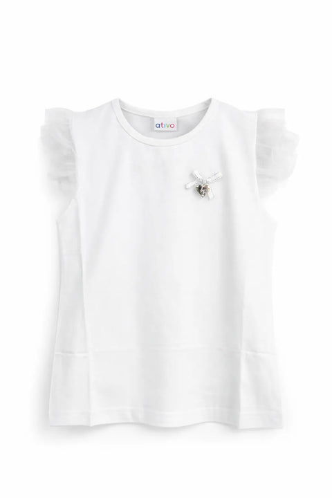 Ativo Baby Girl's White Sleeveless Cotton Blouse | Ativo In Lebanon
