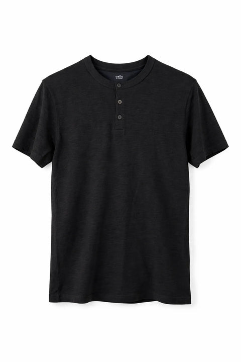 Celio Men's Faded Black Cotton-Blend Henley T-Shirt | Celio In Lebanon
