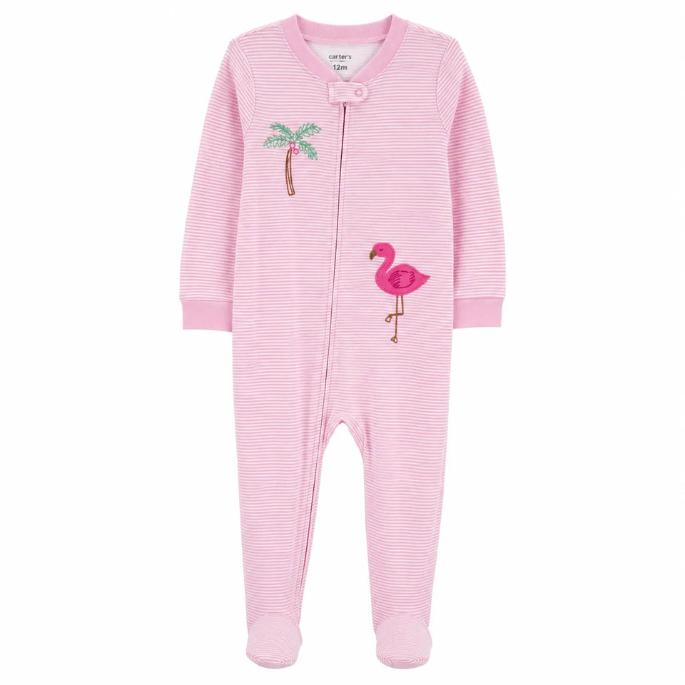Carter's Baby Girl's Pink Lined White Flamingo Printed With Zip Overall | Carter'sin Lebanon