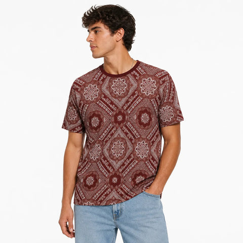 Redefined Rebel Men's Maroon & White Printed T-Shirt | Redefined Rebel In Lebanon