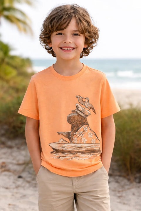 Cat & Jack Boy's Peach Orange Capybara Tropical Sailor Graphic T-Shirt | Cat & Jack In Lebanon