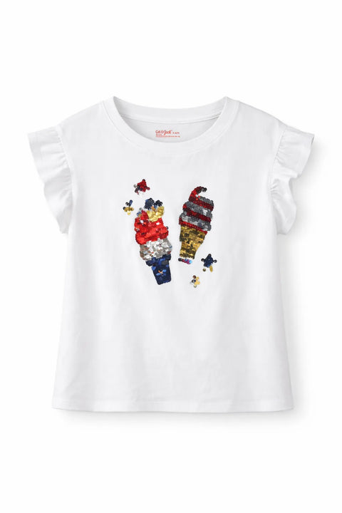 Cat & Jack Girl's White Ice Cream Sequin Short Sleeve Blouse |Cat & Jack In Lebanon