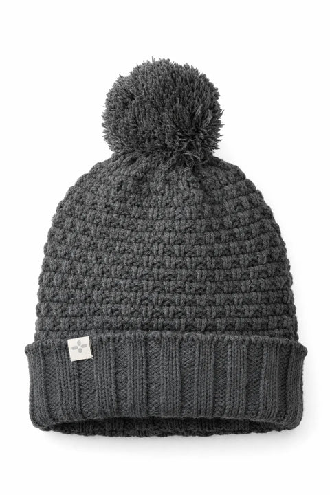 Sun + Stone Men's Dark Grey Textured-Knit Cuffed Pom-Pom Beanies | Sun + Stone In Lebanon