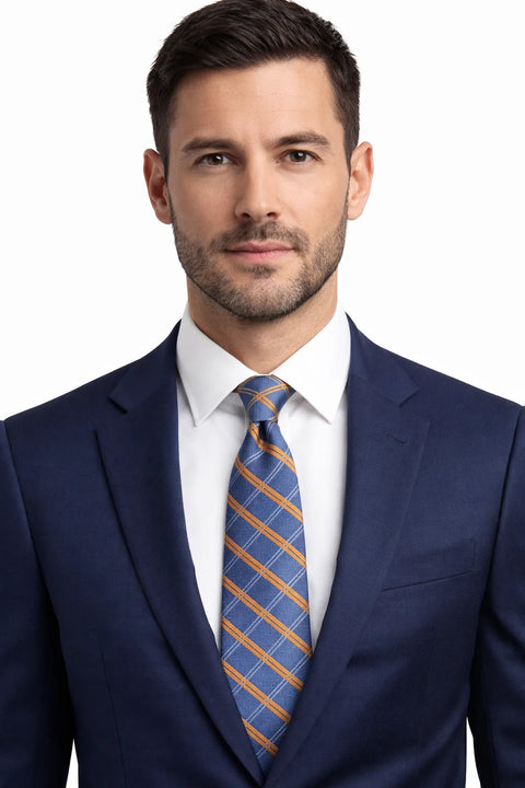 Nautica Men's Blue/Orange/White Marion Grid Tie & Pocket Square Set | Nautica In Lebanon