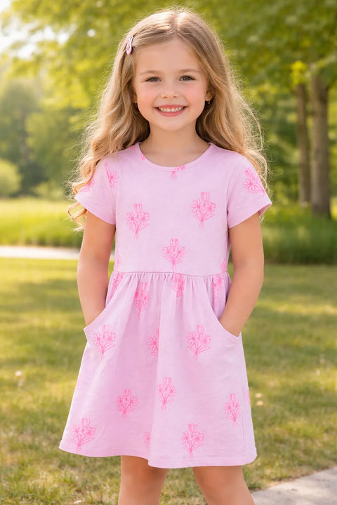 Cat & Jack Girl's Pink Bouquet Short Sleeve Knit Dress   | Cat & Jack in Lebanon