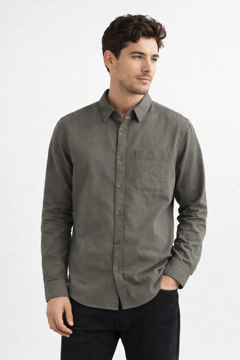 Celio Men’s Gray Regular Fit Side Pocket Long Sleeve Shirt |Celio In Lebanon