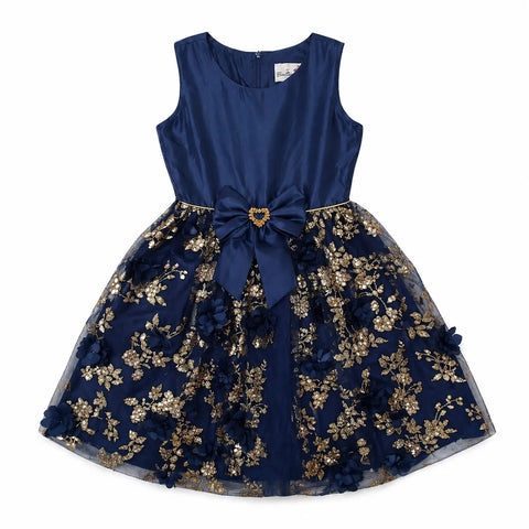 Rare Editions Girl's Navy & Gold Floral Dress|Rare Editions In Lebanon