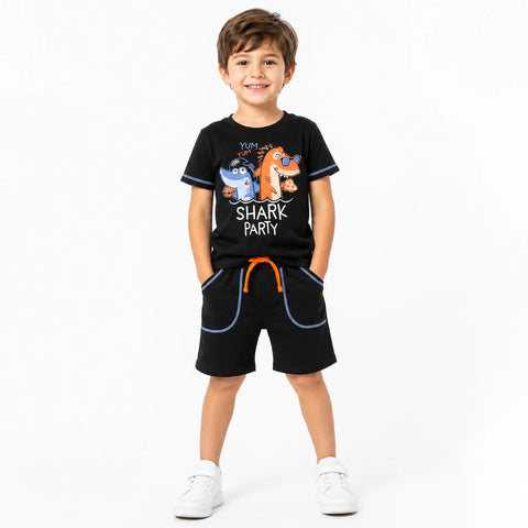 Deno Kids  Boy's Black With Printed Shark 2 pc Pajama Set | Deno Kids  in Lebanon