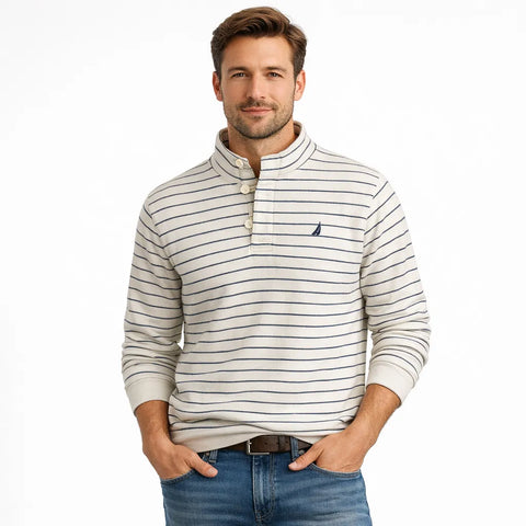 Nautica Men's White Cap Long Sleeve Striped Pullover Sweatshirt | Nautica Lebanon