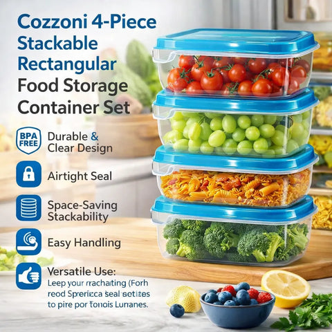 Cozzoni 4-Piece Stackable Rectangular Food Storage Container Set 4 x 260 ml|Cozzoni In Lebanon