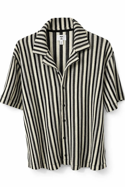Mode of One Men's Deep Black Vertical-Stripe Camp Collar Shirt | Mode of One in Lebanon
