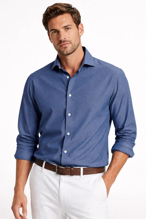 Tommy Hilfiger Men's Navy Regular Fit Stretch Dress Shirt | Tommy Hilfiger In Lebanon