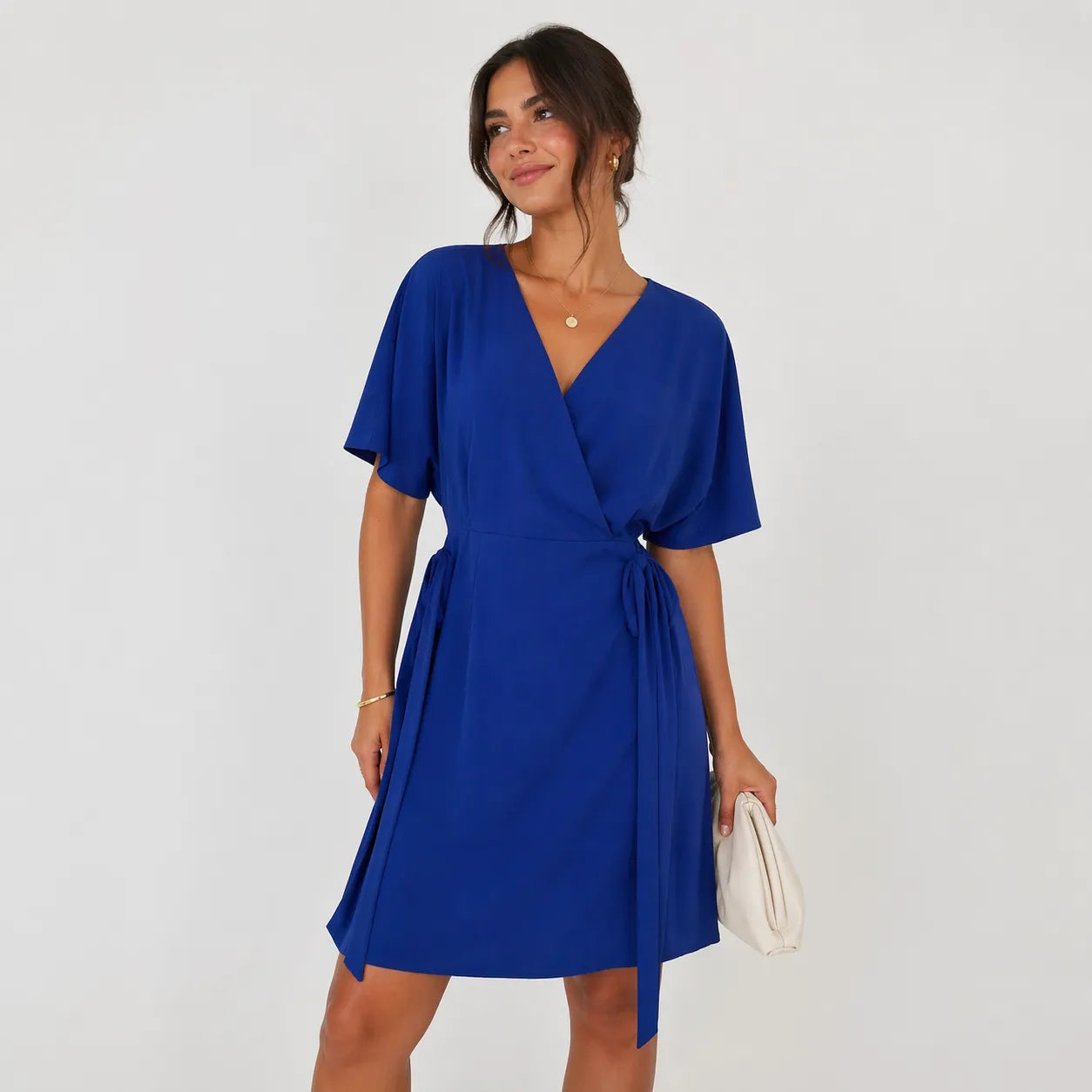 V By Very Women's Royal Blue V-Neck Belted Dress | V By Very In Lebanon