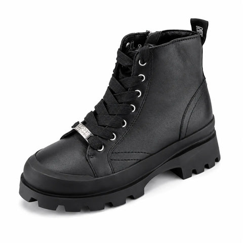 Steve Madden Women’s Black Leather Chunky Lace-Up Combat Boots | Steve Madden in Lebanon