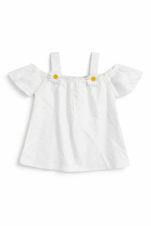 Ativo Girl's White Daisy Flutter Cold Shoulder Top |Ativo In Lebanon