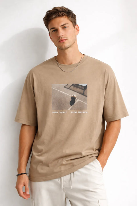 Celio Men's Beige Leclub Crew Neck 100% Cotton T-Shirt | Celio In Lebanon