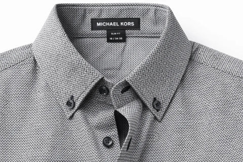 Michael Kors Men's Grey Printed Slim Fit Long-Sleeve Shirt | Michael Kors In Lebanon