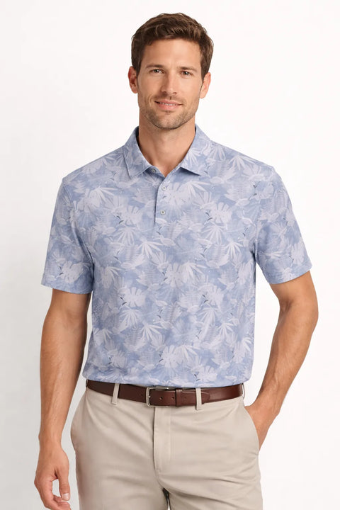 Pgatour Men's Blue & White Printed Polo Neck T-Shirt | Pgatour In Lebanon