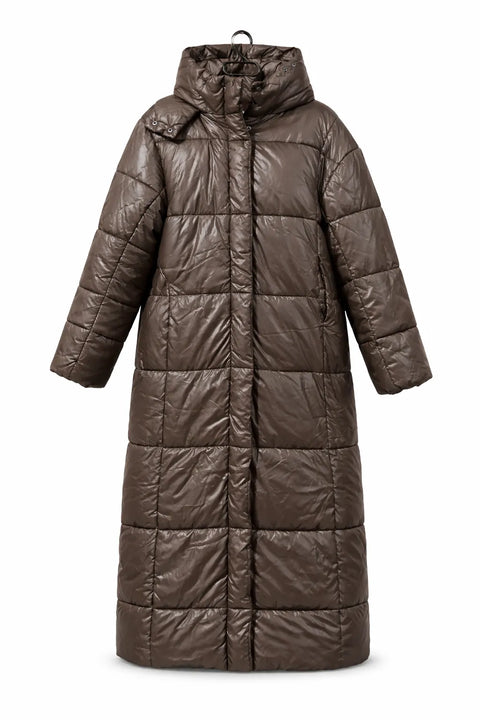 LeGer Women's Brown Long Hooded Quilted Jacket|LeGer In Lebanon