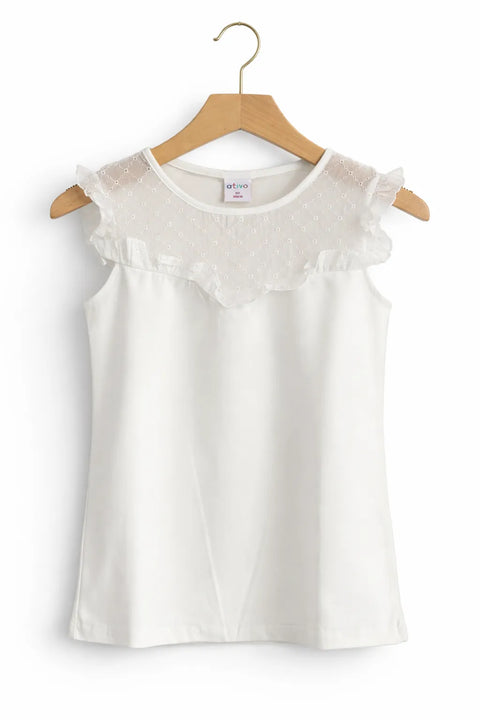 Ativo Girl's White Ruffle Blouse | Ativo In Lebanon