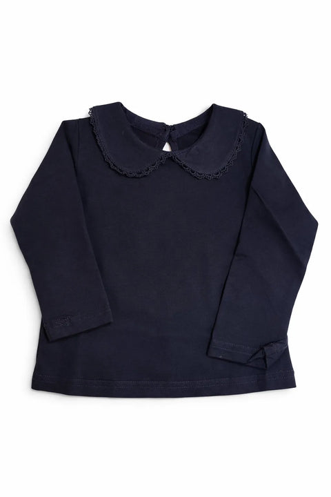 Ativo Baby Girl's Navy Ruffle Neck Blouse | Ativo In Lebanon