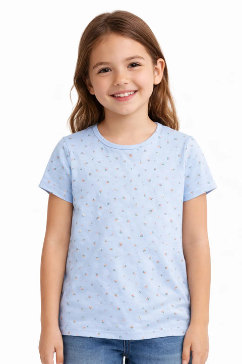 Cat & Jack Girl's Light Blue Floral Short Sleeve Fitted Ribbed T-Shirt | Cat & Jack In Lebanon