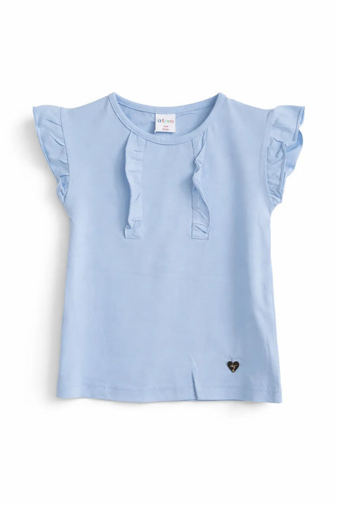 Ativo Baby Girl's Blue Ruffle Sleeveless Crew Neck Blouse |Ativo In Lebanon