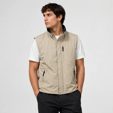 Damart Men's Beige Full Zip Multi Pocket Vest | Damart In Lebanon