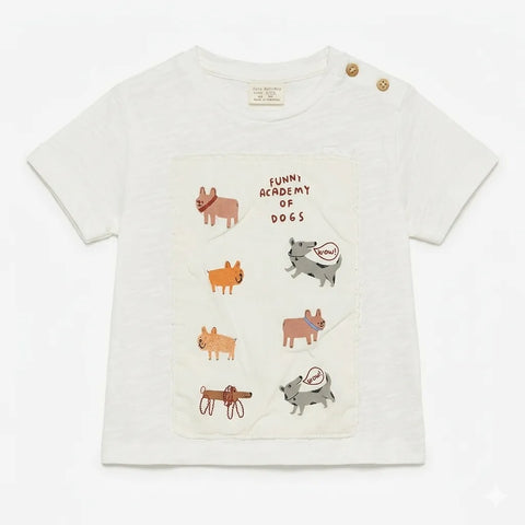 Zara Baby Boy's White "Funny Academy Of Dogs" Patch T-Shirt | Zara In Lebanon