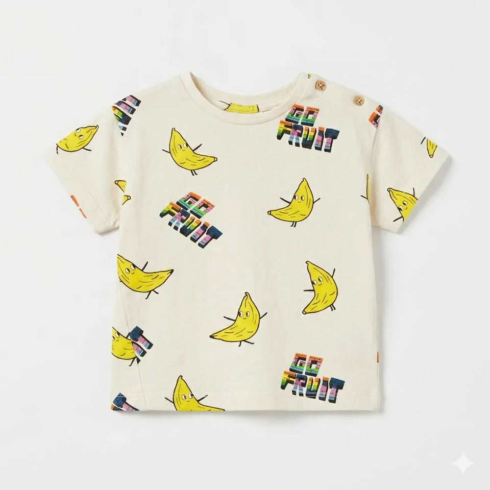 Zara Baby Boy's Off White "Go Fruit" Banana Graphic T-Shirt | Zara In Lebanon