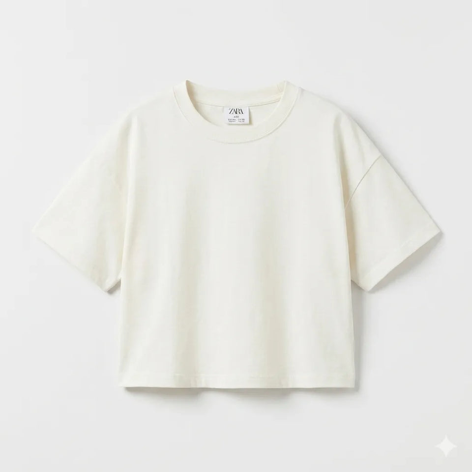 Zara Girl's White Relaxed Fit Cotton T-Shirt | Zara In Lebanon