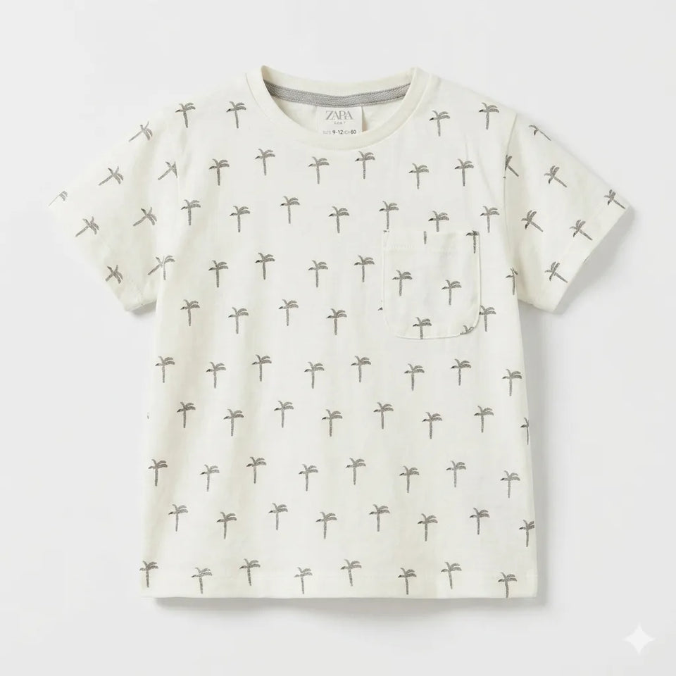 Zara Baby Boy's White All Over Palm Tree Print T-Shirt | Zara In Lebanon