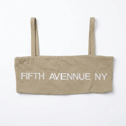 Zara Women's Khaki "Fifth Avenue NY" Sleeveless Crop Top | Zara In Lebanon