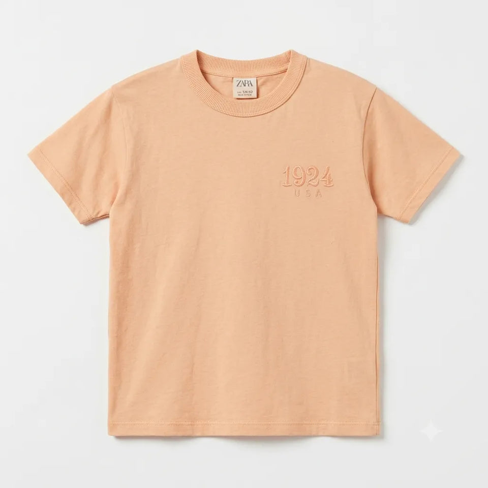 Zara Boy's Light Orange "1924 USA" Embroidery T-Shirt | Zara In Lebanon