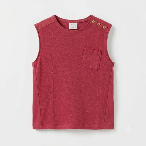 Zara Baby Boy's Maroon Tank Top With Chest Pocket | Zara In Lebanon