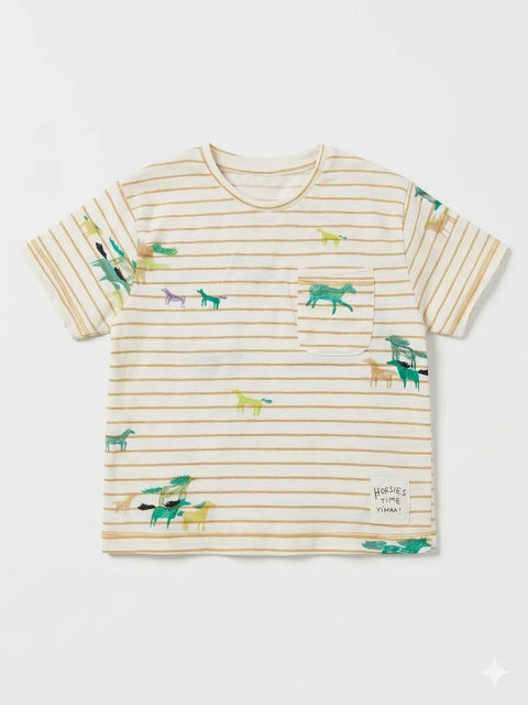 Zara Baby Boy's White/Beige Striped With Horse Print T-Shirt | Zara In Lebanon