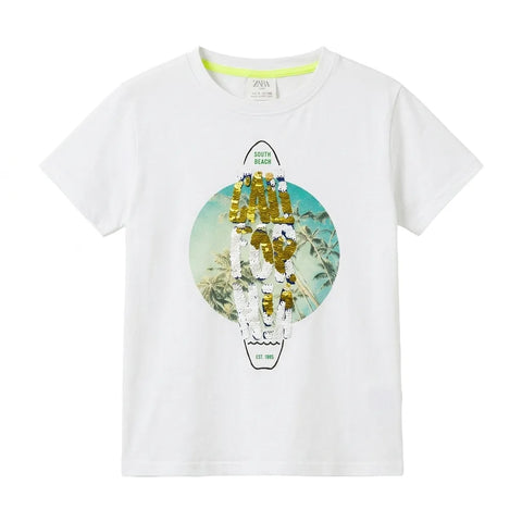 Zara Girl's White Reversible Sequins "Cali For Nia" Graphic T-Shirt | Zara In Lebanon