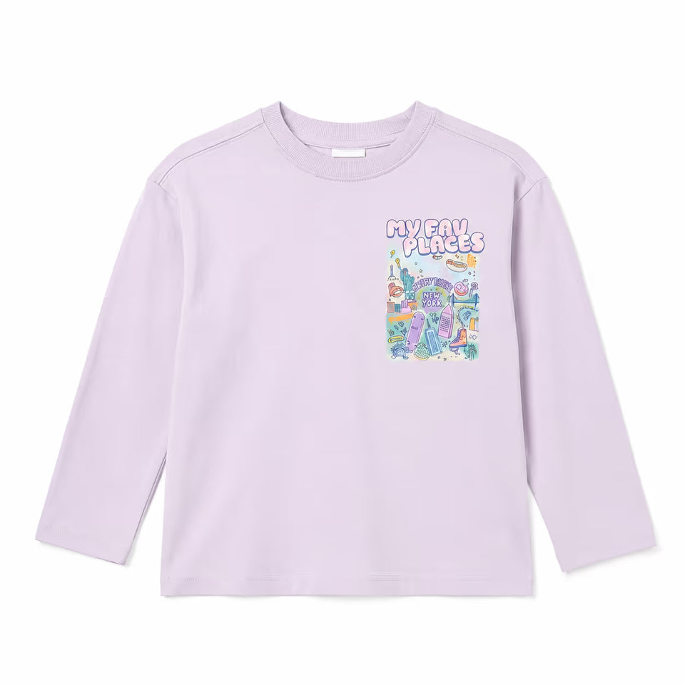 Zara Girl's Light Purple My Fav Places New York Graphic Long Sleeve Blouse|Zara in Lebanon