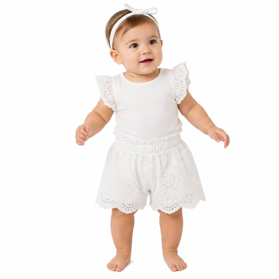 Zara Baby Girl's White Eyelet Lace Elastic Waist Short| Zara In Lebanon
