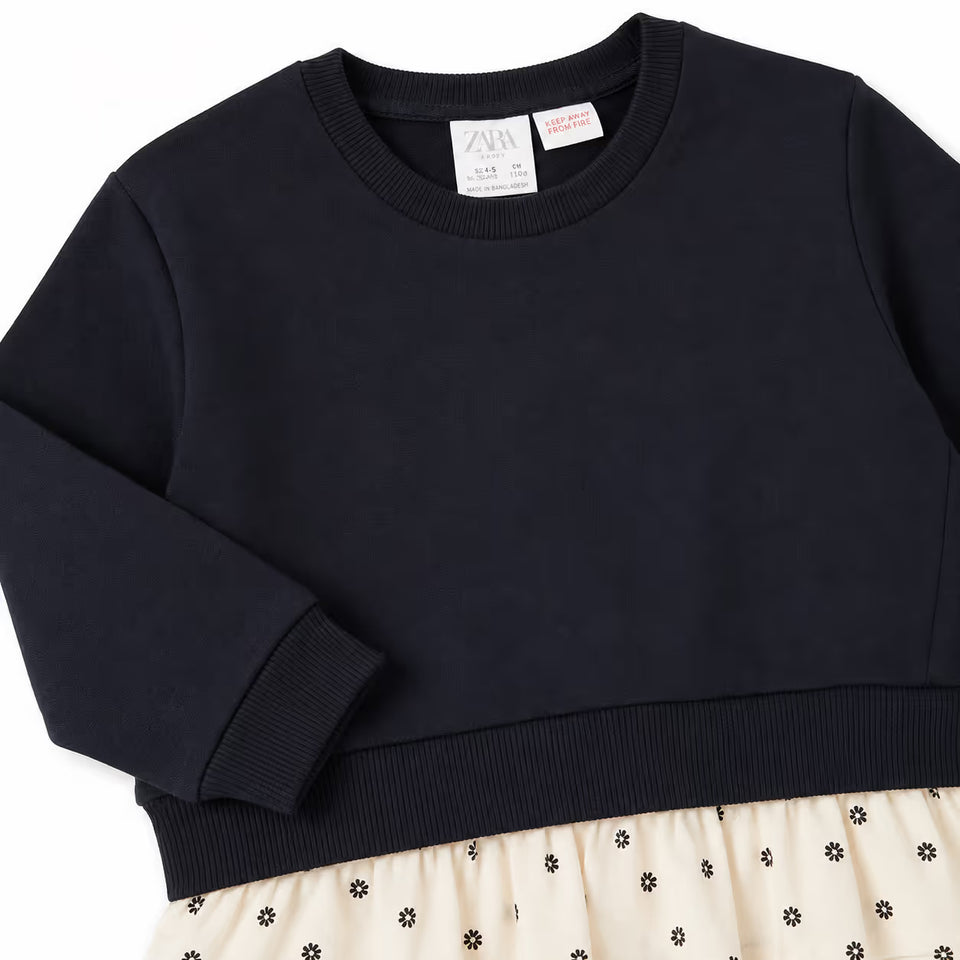 Zara Girl's Black Floral Peplum Hem Sweatshirt|Zara In Lebanon