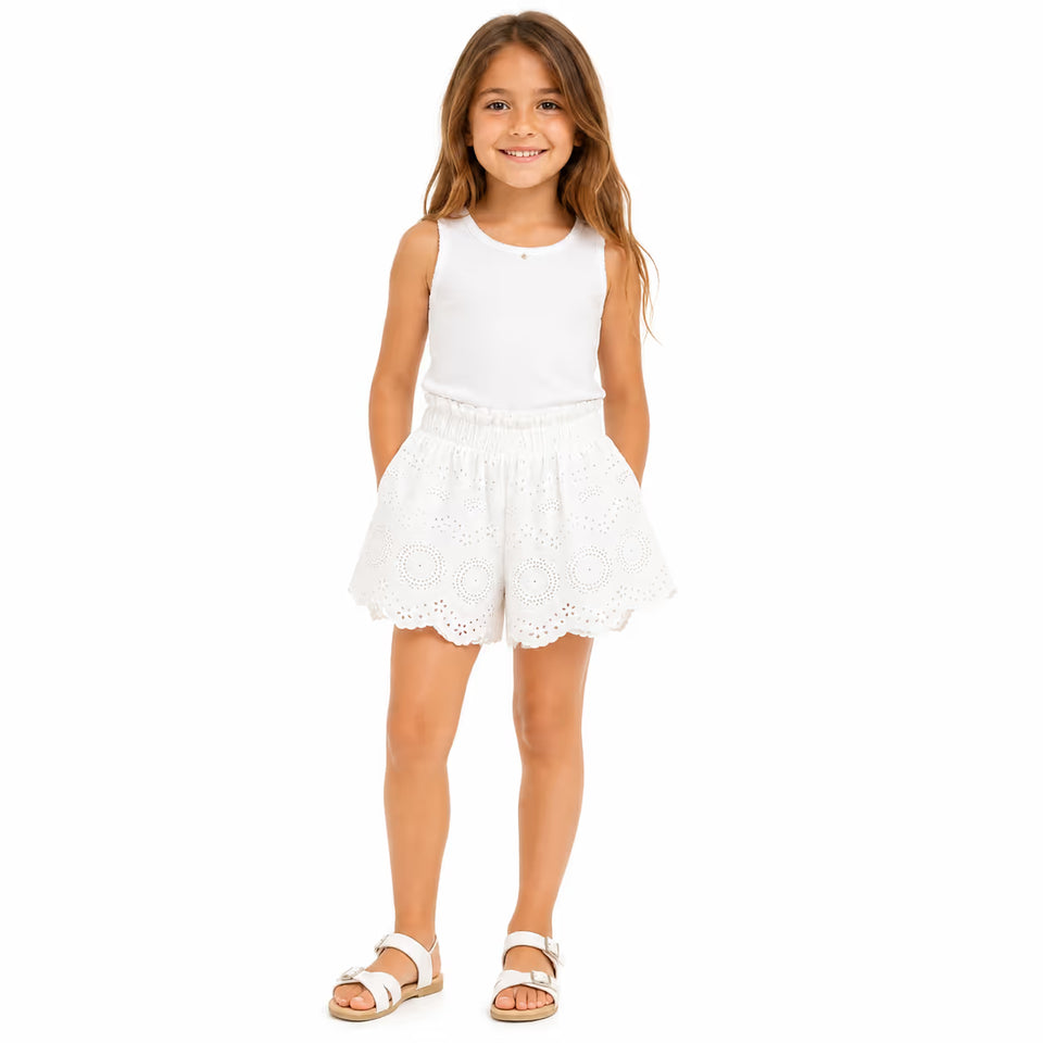 Zara Girl's White Eyelet Lace Elastic Waist Short|Zara In Lebanon