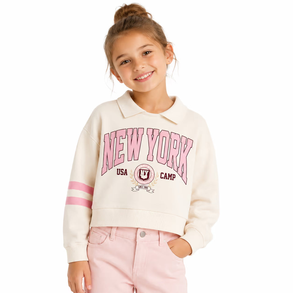 Zara Girl's Beige/Pink New York Graphic Sweatshirt | Zara In Lebanon