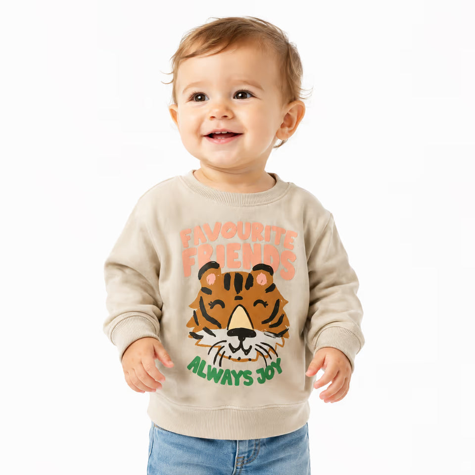 Zara Baby Girl's Beige Favorite Friends Tiger Graphic Long Sleeve Pullover Sweatshirt|Zara In Lebanon